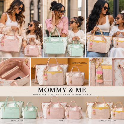 Pastel Monogram Tote Handbag with Matching Front Pouch and Gold Hardware