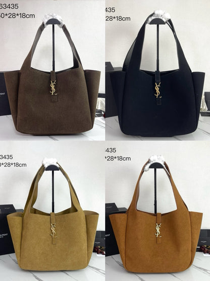 Oversized Suede Shoulder Tote Bag with Gold Logo Hardware