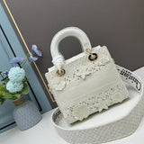 LADY D-LITE BAG White Embroidery with Macramé 24*20*11cm