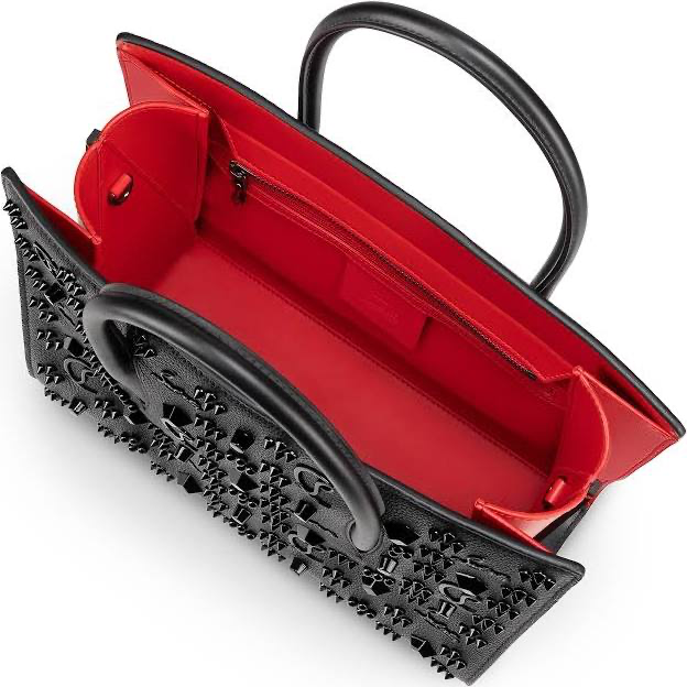 Paloma Medium Tote Bag – Black Monogram Leather with Red Accents