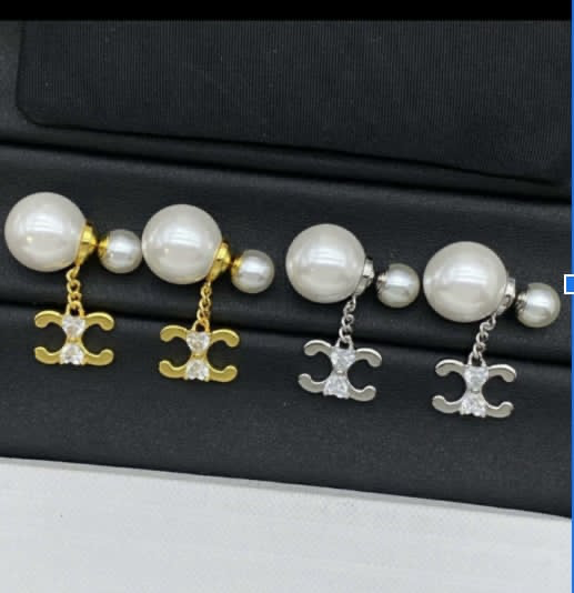 Double Pearl Crystal Charm Drop Earrings