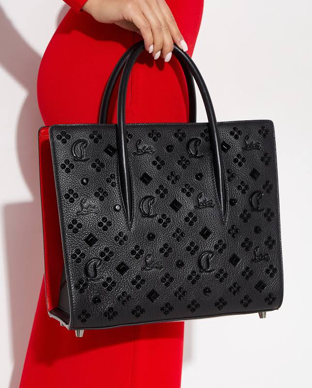 Paloma Medium Tote Bag – Black Monogram Leather with Red Accents