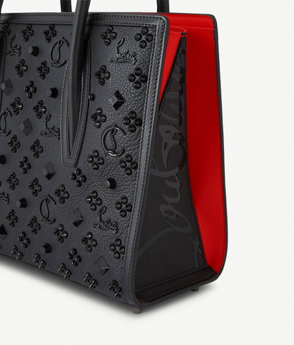 Paloma Medium Tote Bag – Black Monogram Leather with Red Accents