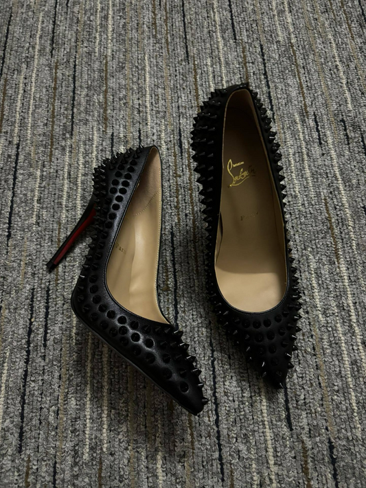 Black Spiked Studded Pointed Toe Stiletto Pumps