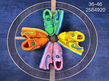 SB Dunk Low Grateful Dead Dancing Bears Inspired Fuzzy Sneakers – Multicolor Collection